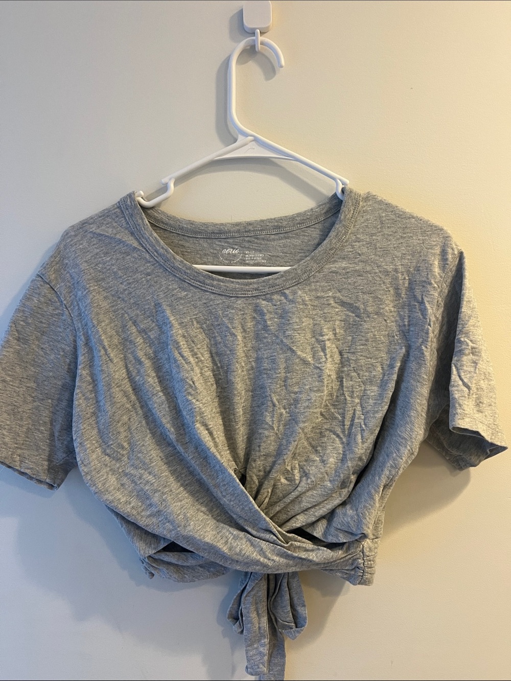 aerie Light Gray Tie-Front Crop Tee